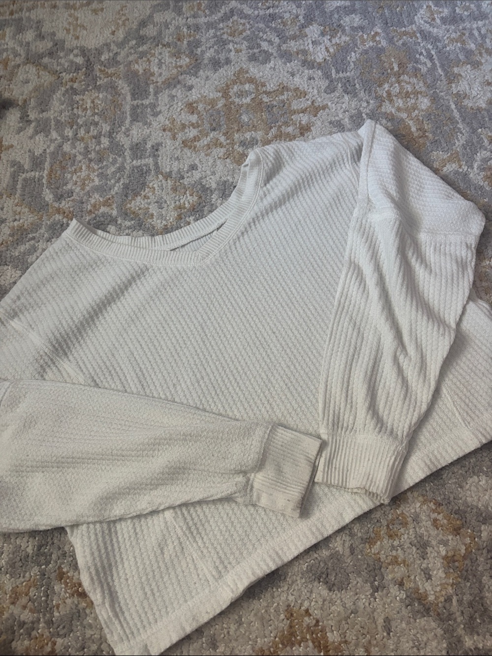 American Eagle Cozy Waffle Knit Long Sleeve Top - White